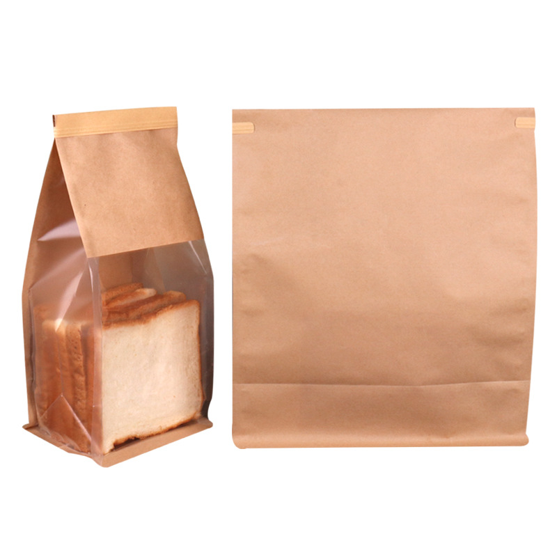 Eight side sealing bread bag self-standing transparent proof window kraft paper bag E